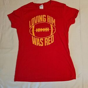 Swiftie "Loving Him Was Red" Graphic Football Tee - Size S (Women's)